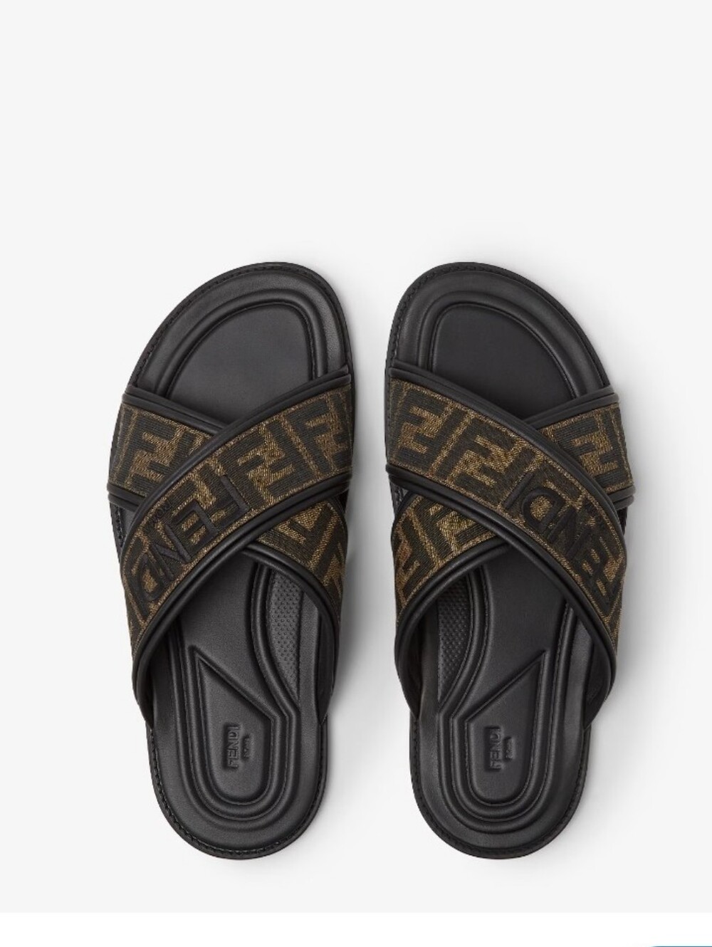 $750 Fendi Men's FF Embroidered Logo Detail Crossed Slides US 10 UK 9 EU 43